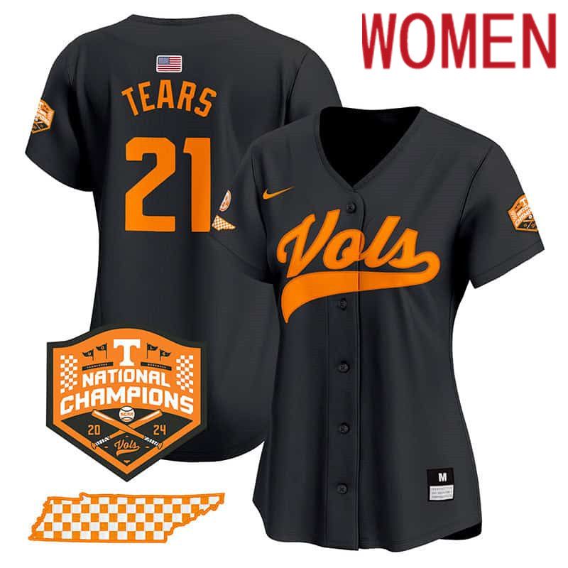 Women Tennessee Volunteers #21 Tears Black 2024 Nike Champions Vapor Premier Limited NCAA Jersey